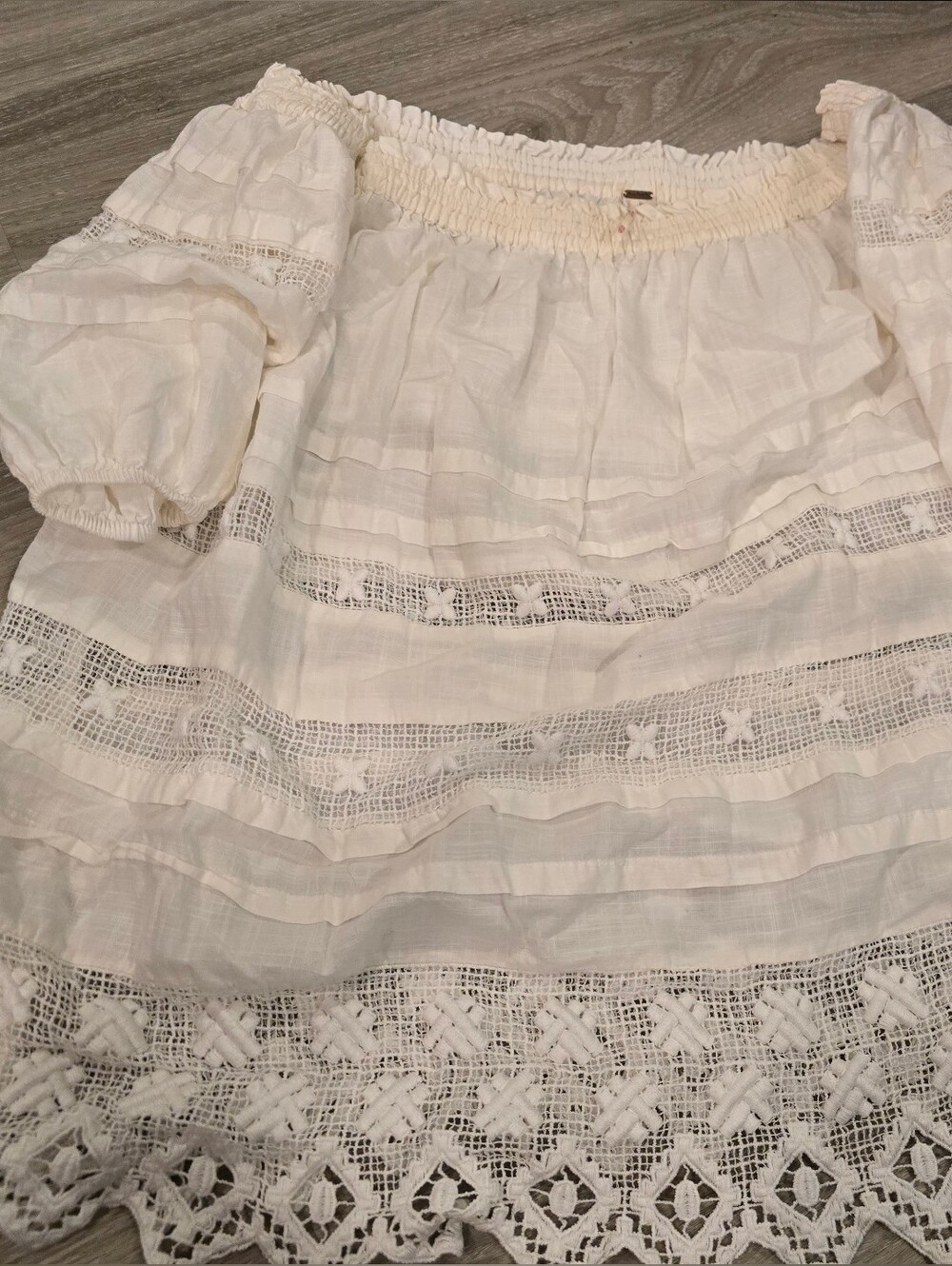 Free People Cream Smocked Peasant Blouse